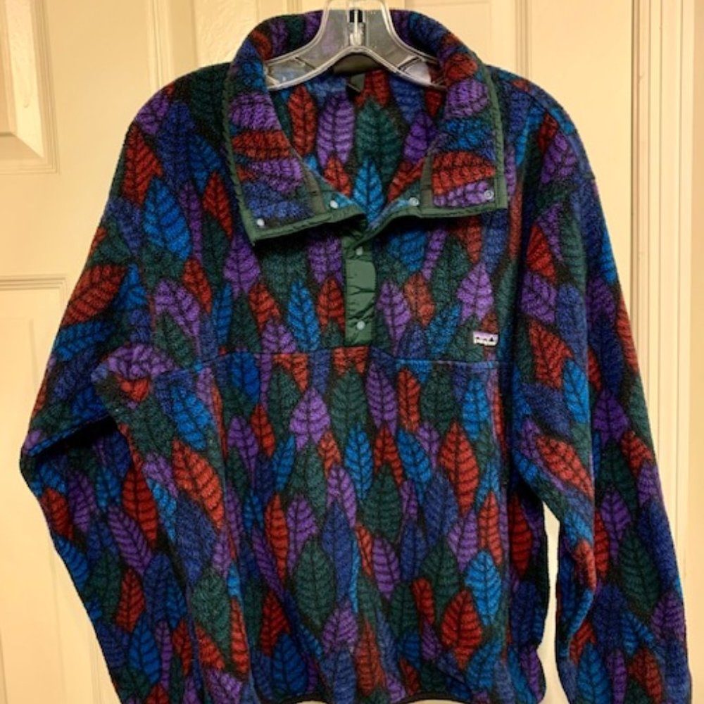 Patagonia Synchilla Snap T Leaf Print Fleece, Size M, Vintage Early 90's